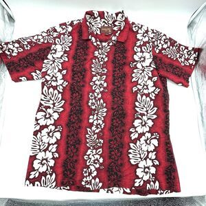 Aloha Mo'i Men’s Hawaiian Shirt Red Floral Sz L Made In Hawaii